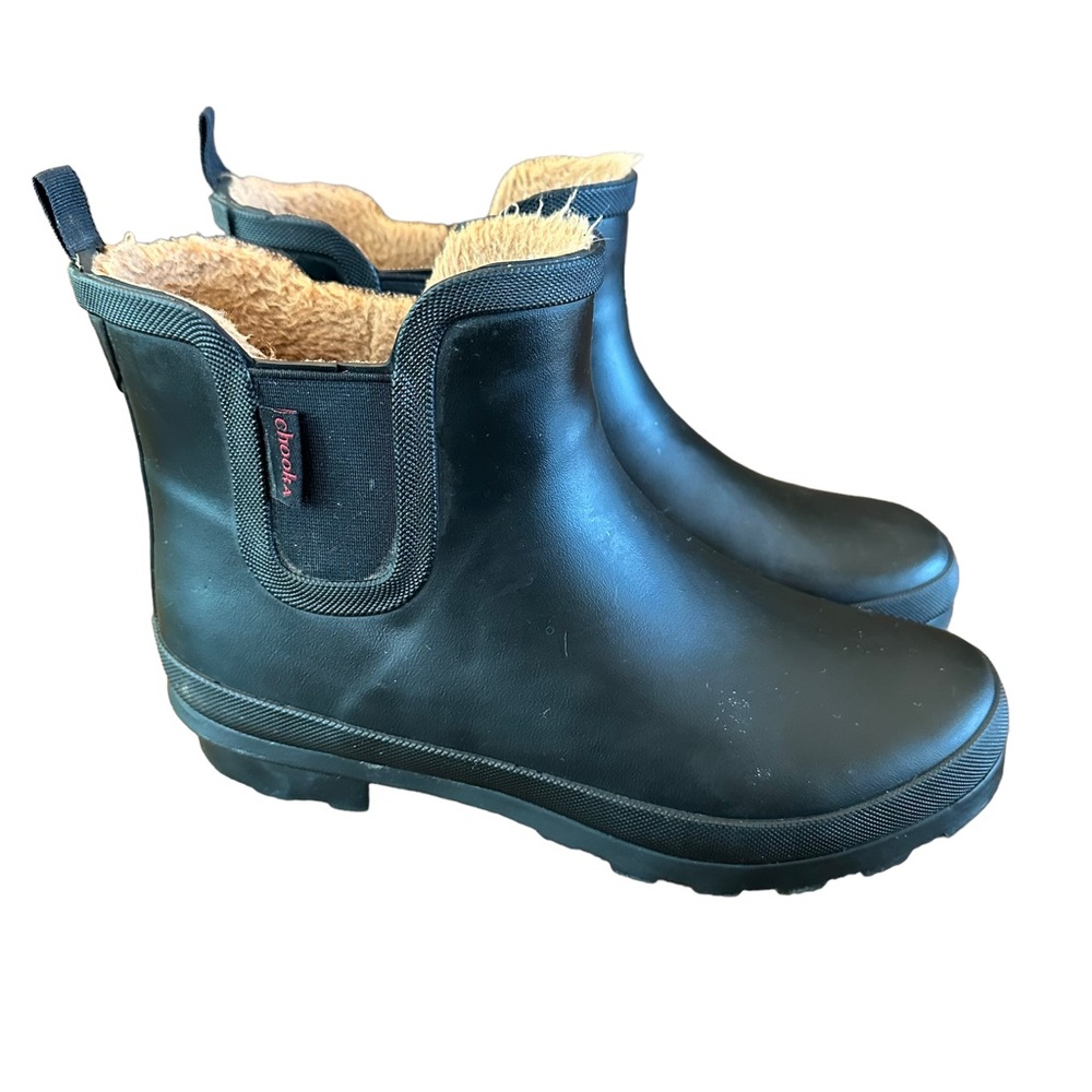 Chooka black plush chelsea boots wellies rain boots 8